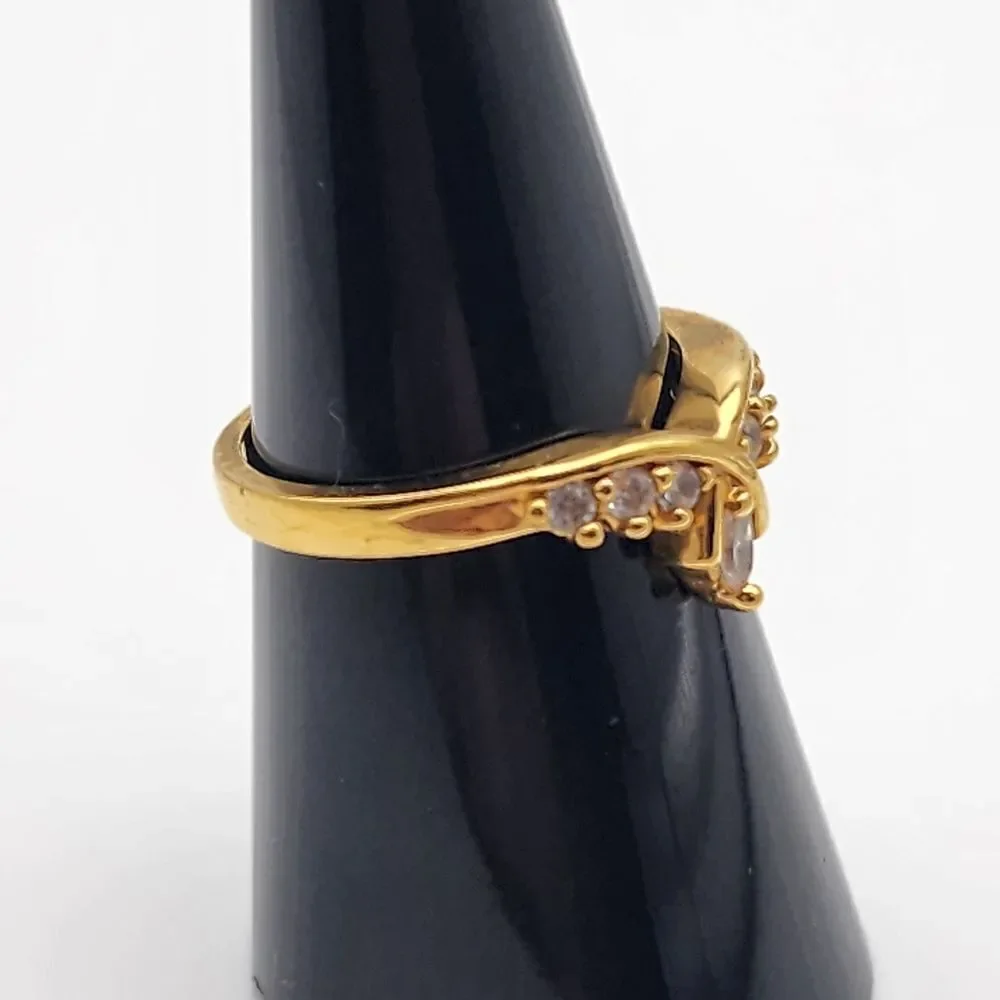 Vintage Nevada Silver Mine Gold Tone & Clear CZ Tiara Ring (7)